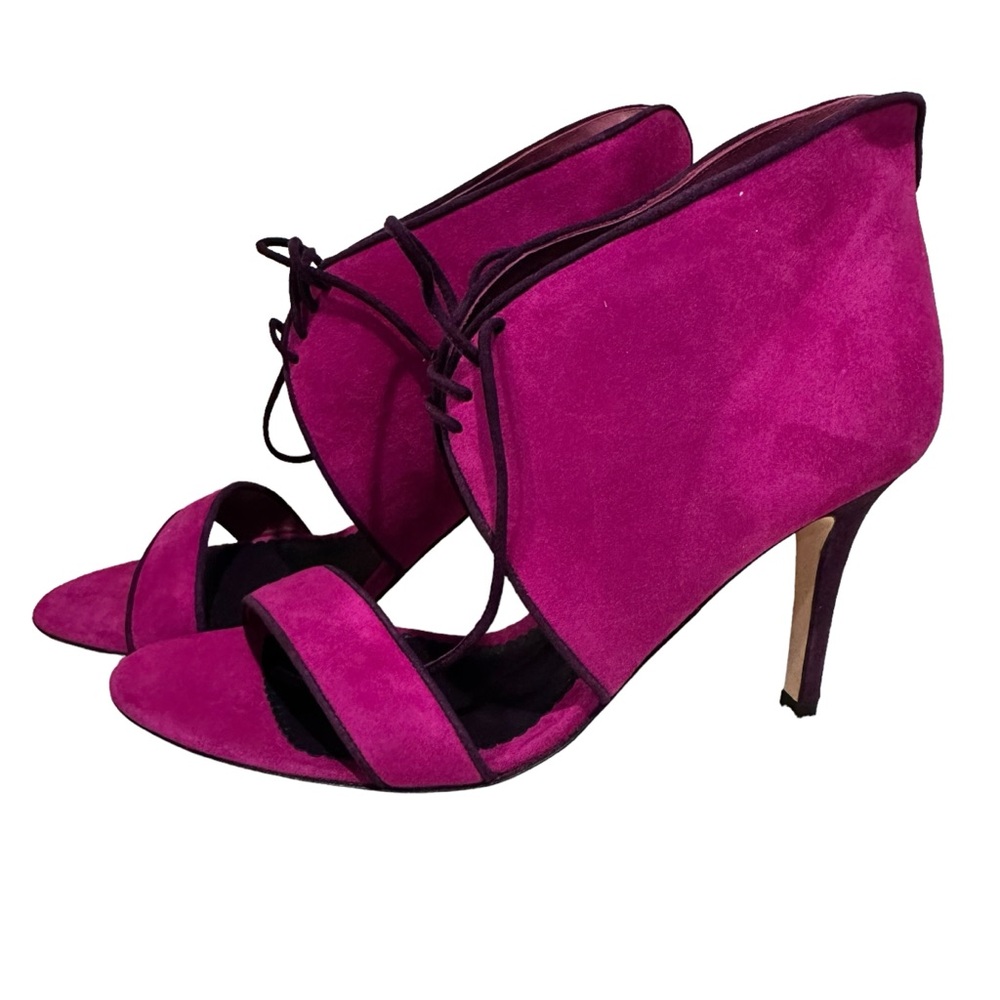 CAROLINA HERRERA CH FUCHSIA PUNK SUEDE OPEN TOE SANDAL SLIDES HEELS BOW Sz 41 11